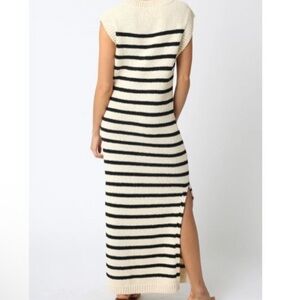 C&C California Striped Crochet Knit Dress XL Ivory Black Stripes Sleeveless Midi
